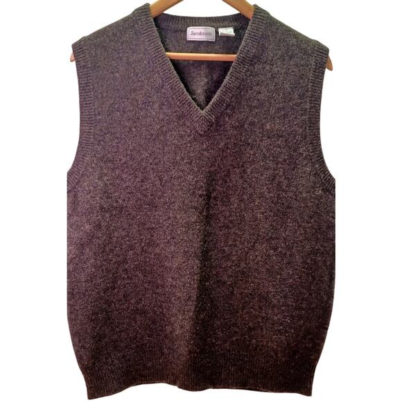 VTG Jacobsons Mens Medium Lambswool V-Neck Sweater Vest Brown Academia Old Money - Picture 1 of 6